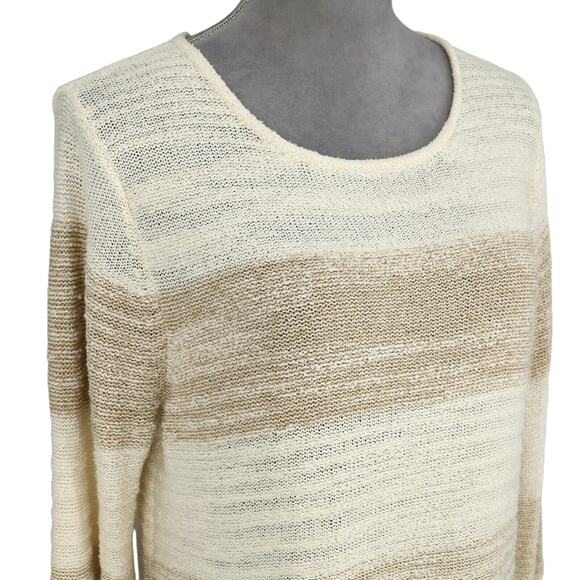 Calvin Klein Sweater Womens Large Ivory Beige Stripe Chiffon Back Pleat Pullover - Picture 6 of 13